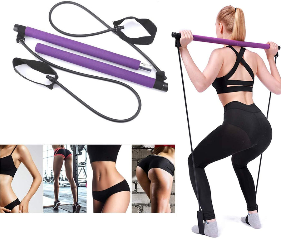 Yoga Pilates Bar Stick Exerciser Pull Rope Gym Workout Pilates Trainer