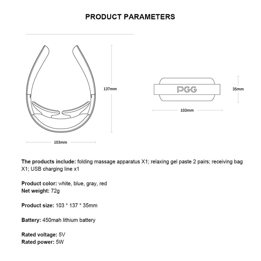 PGG Folding Portable Neck Massager 5 Modes Massage Pulse Infrared SP